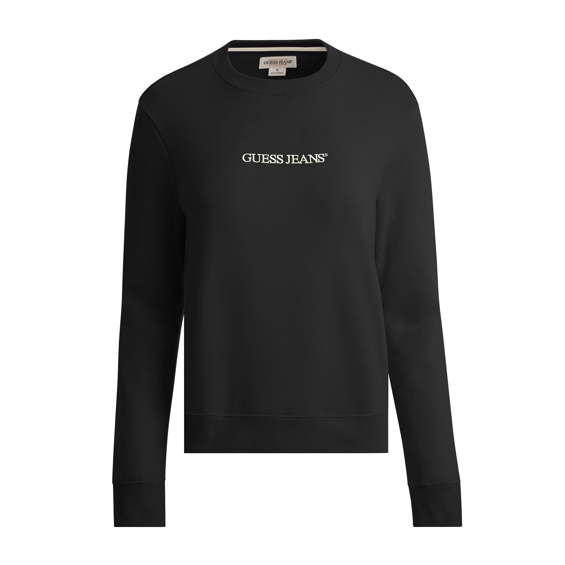 Guess Jeans Felpa Logo Ricamato Una Felpa Girocollo Con Logo Ricamato Dalla Vestibilità Classic. Articolo Realizzato In Misto Cotone Organico. Felpa Girocollo In Maglia Felpata. Girocollo. Manica Lung-image