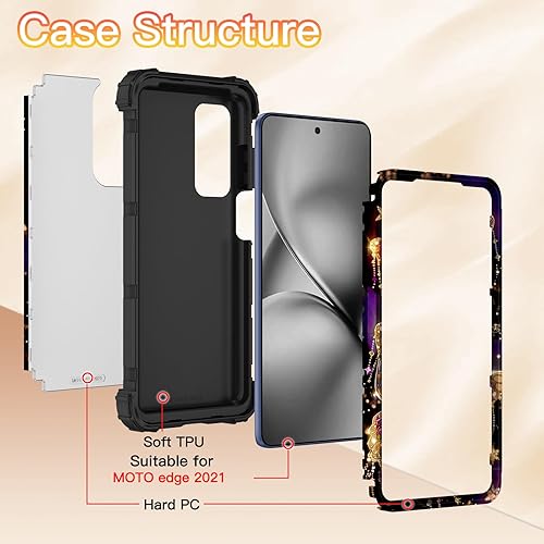 Miniatura 3 de LONTECT Funda para Moto Edge 2021, Moto Edge 5G UW, funda floral a prueba de golpes, 3 en 1, híbrida, resistente, resistente, funda protectora de