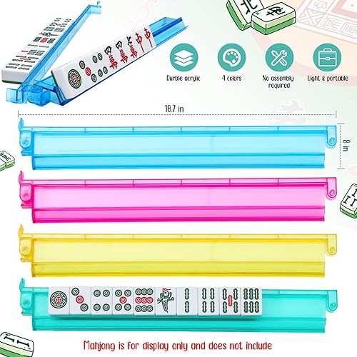 Miniatura 3 de Glimin El juego de 5 accesorios Mahjong incluye 4 bastidores de acrílico Mahjong con empujadores y 1 funda de mesa Majiang de gran tamaño, estante