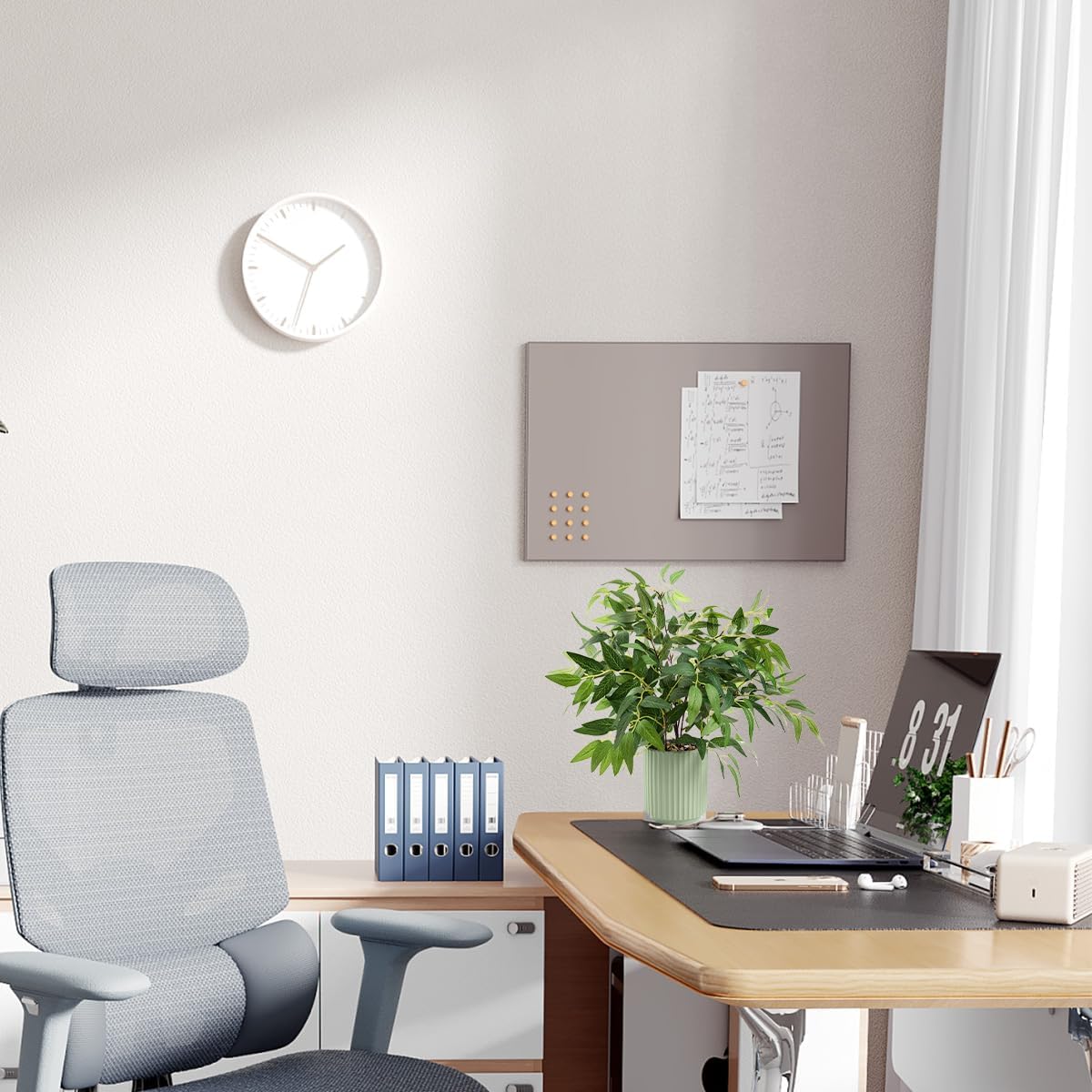 16" Artificial Willow Leaf Plant in Ribbed Ceramic Pot Lifelike Faux Potted Greenery for Indoor Home Office Table Shelf Living Room Bedroom Bathroom Decor - Image 6