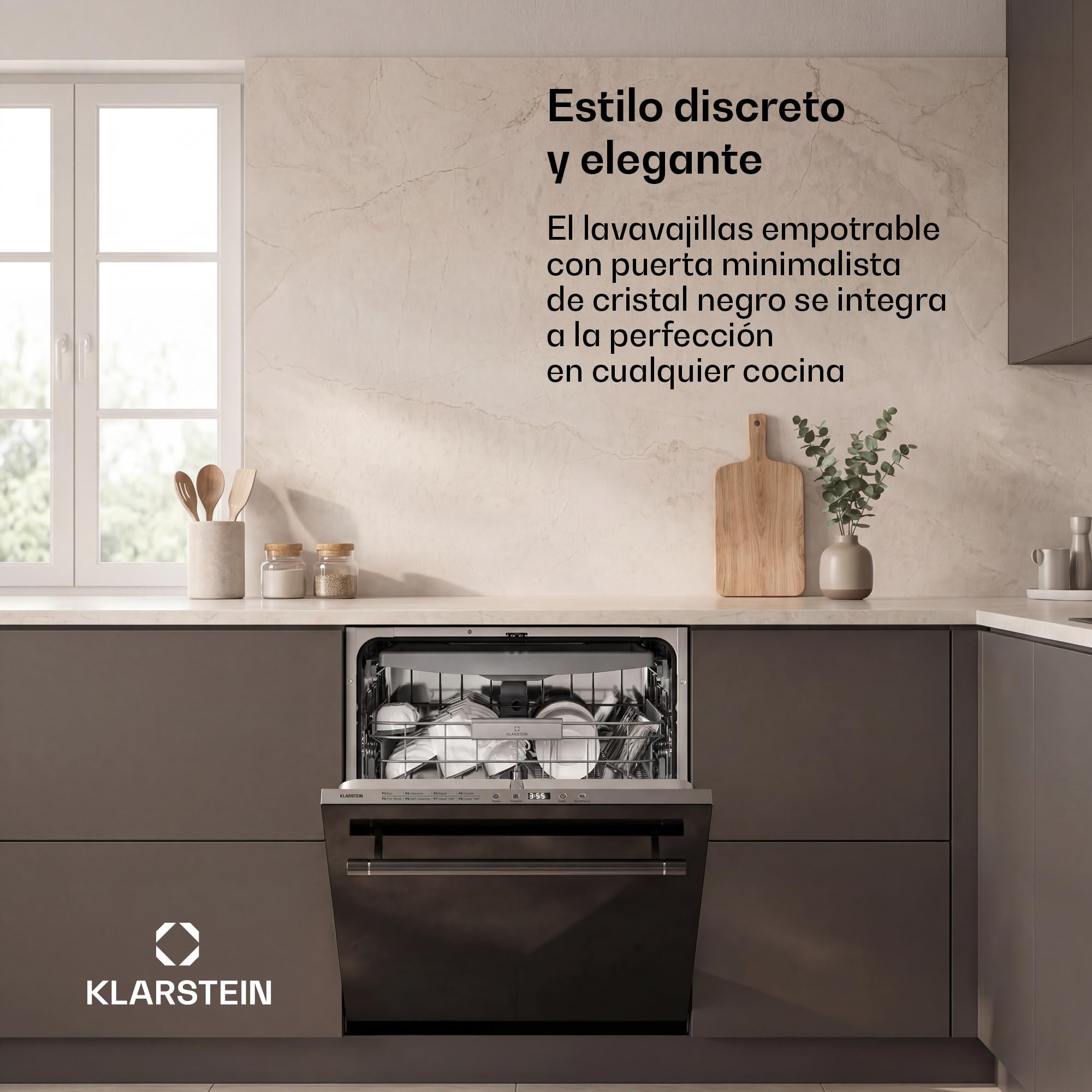 Lavavajillas integrable Luxara de Klarstein - Lavavajillas integrado para 14 cubiertos, 8 programas, protección antifugas AquaStop, lavado ecológico, bajo consumo de agua