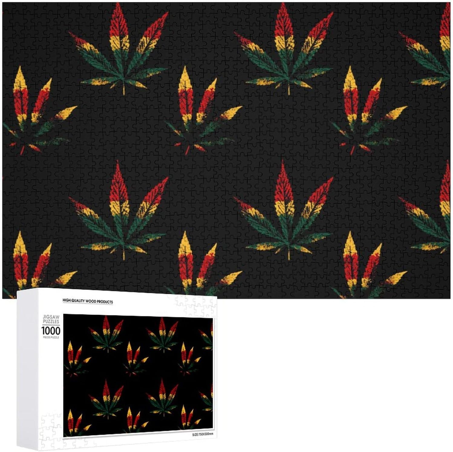 Reggae Rasta Weed Leaf Puzzles for Adults 1000 PCS Wooden Jigsaw Puzzle Wall Decor Christmas