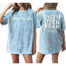 Oversized Tshirts for Women Christian Shirts Faith Over Fear Shirt Short Sleeve Jesus Tees Loose Casual Religious Tops