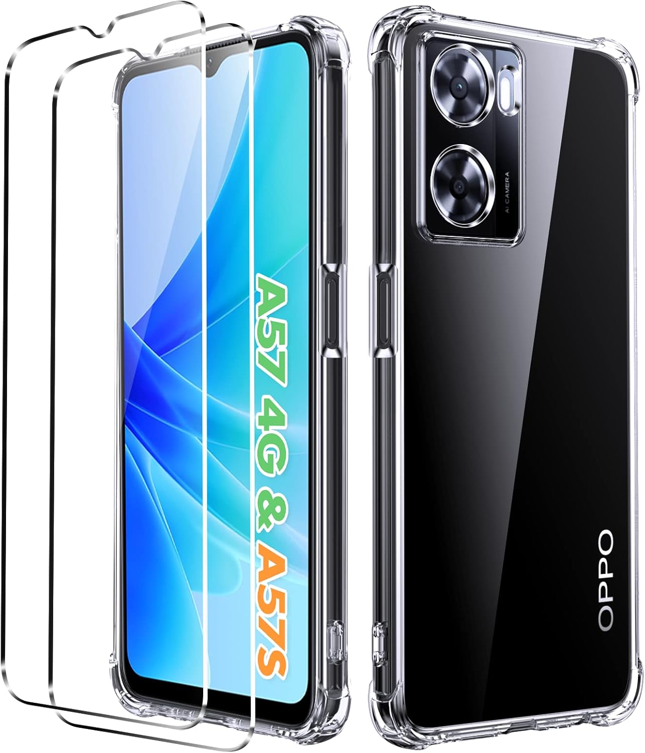 Dedux Custodia Cover per Oppo A77 5G, Custodia in Vetro Temperato a Colori Sfumati + Protettivo TPU Case Cover (Blu/Nero