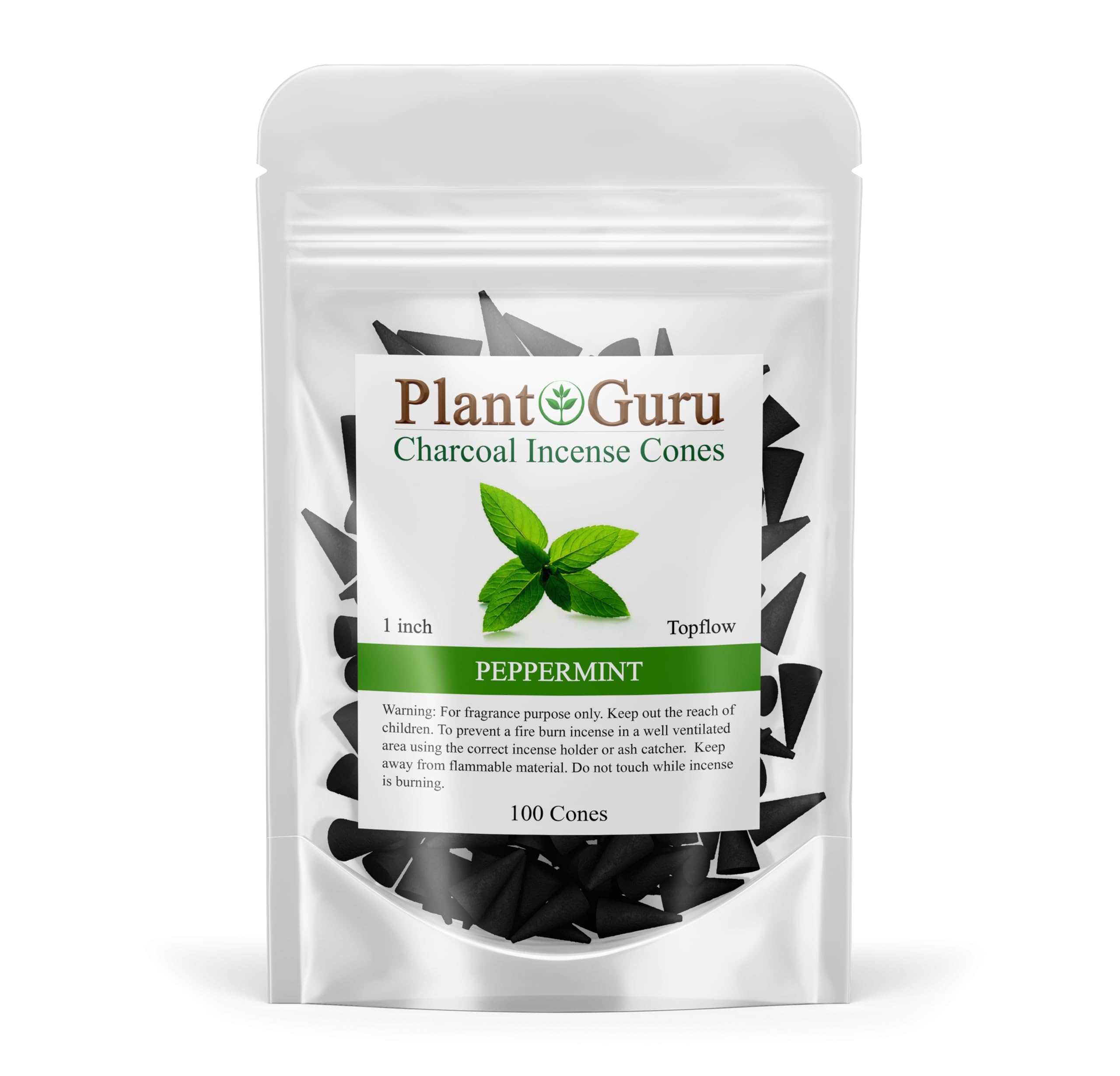 Peppermint Charcoal Incense Cones 1" TOPFLOW - 100 Pack Bulk - Natural Scented Cones Handmade Hand Dipped