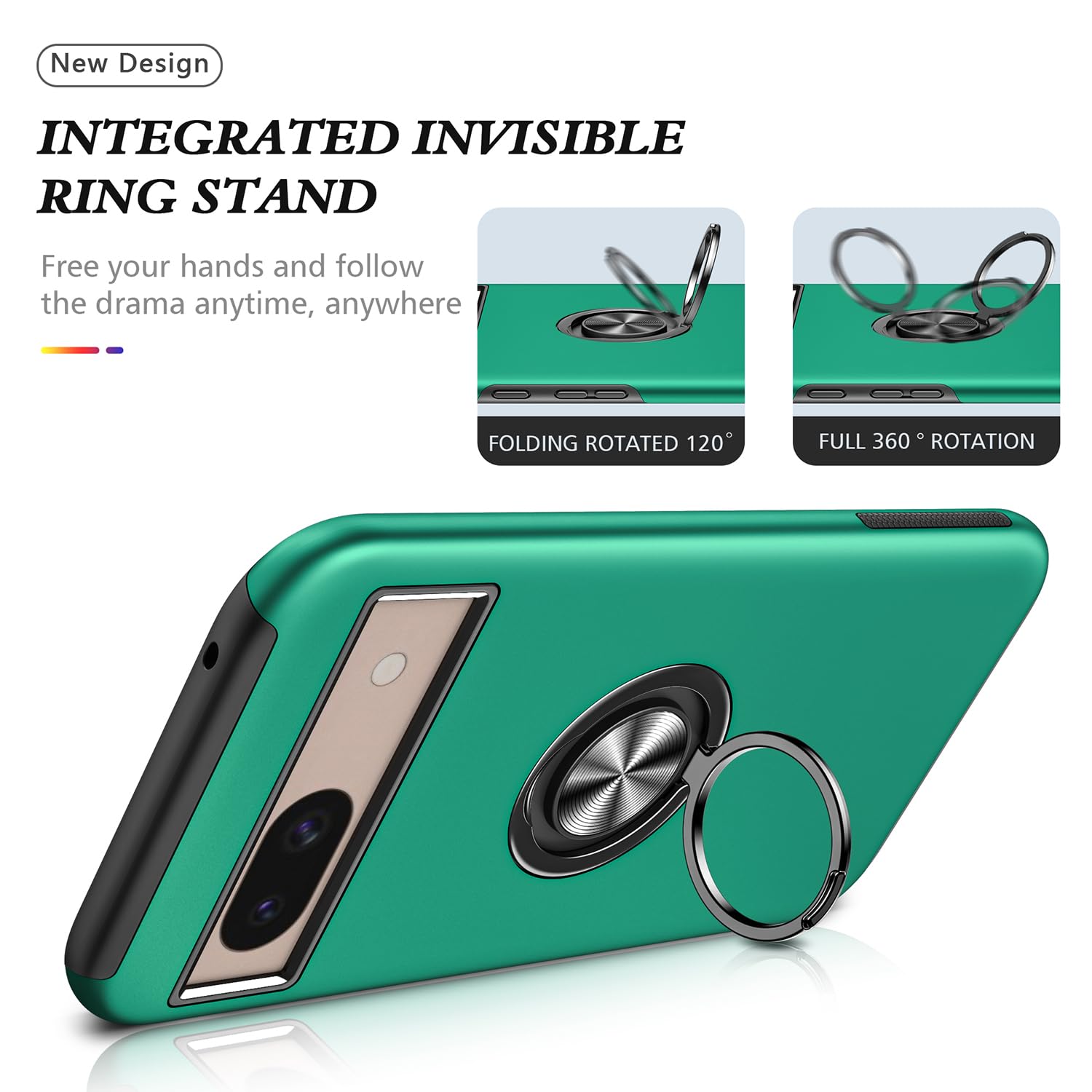 Case For Google Pixel 8A,Heavy Duty Shockproof Full Protective [Dual Layer] [Hard PC],Built In Finger Ring Kickstand Protective Phone Case For Google Pixel 8A 5G,6.1 Inch 2024 (Full Green - View #2