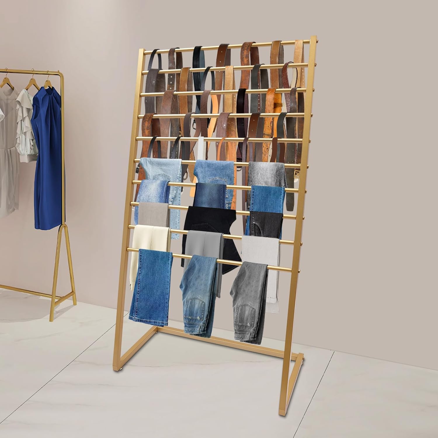 ribbon rack,ribbon holder organizer rack, 10 Tier-100cm Tie Rack Scarf Display Stand Belt Hangers Silk Ribbon Organizer Wrapping Paper Holder(Gold,47.24in*15.75in*57.09 inch)