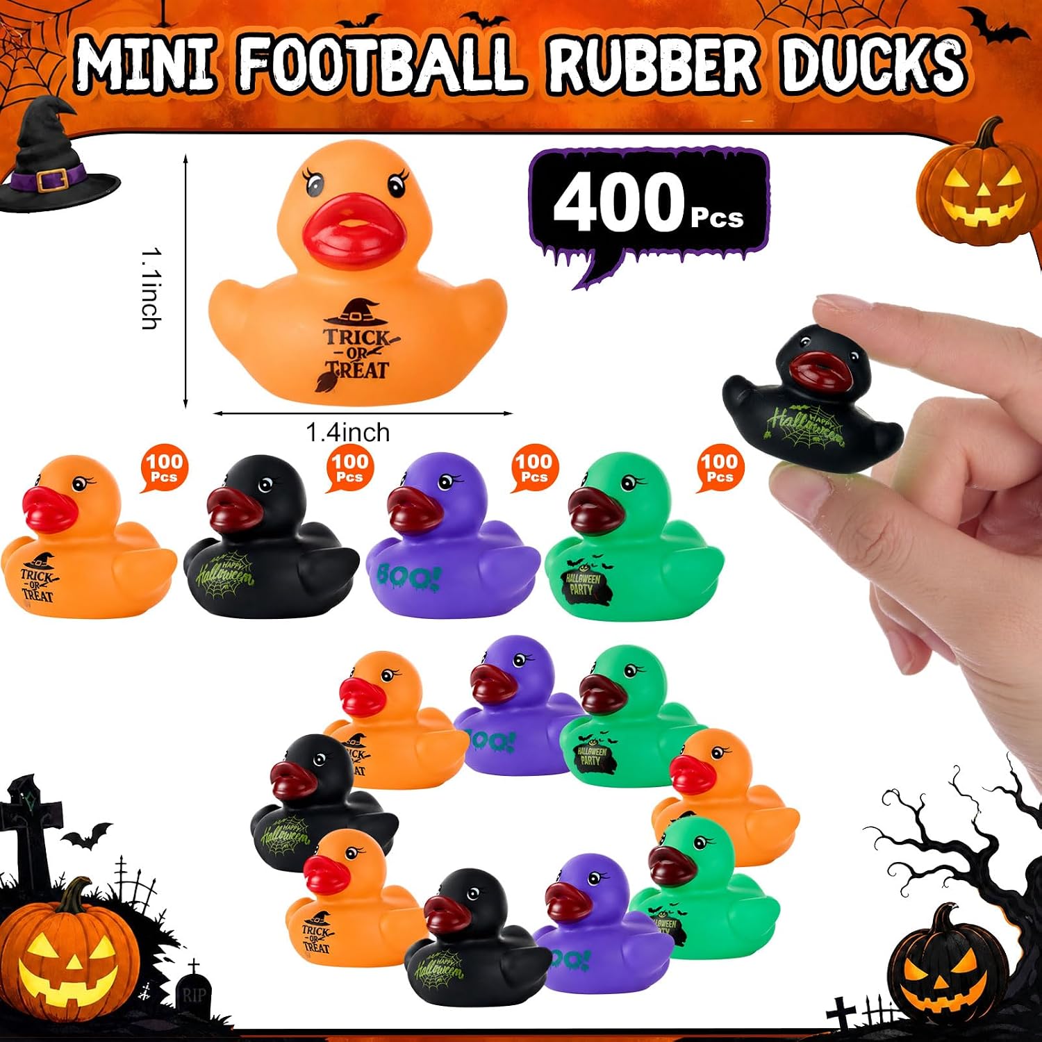 MiniInflat 100 Pcs Mini Rubber Ducks Bulk Assorted,Halloween