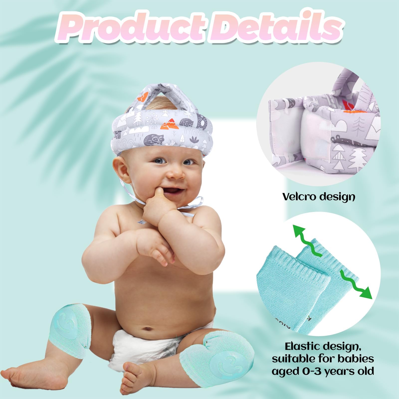 Baby Protector, Head Safety Pad Backpack with Knee Pads, Suitable for Infants Aged 6-24 Months, Grey - Image 3
