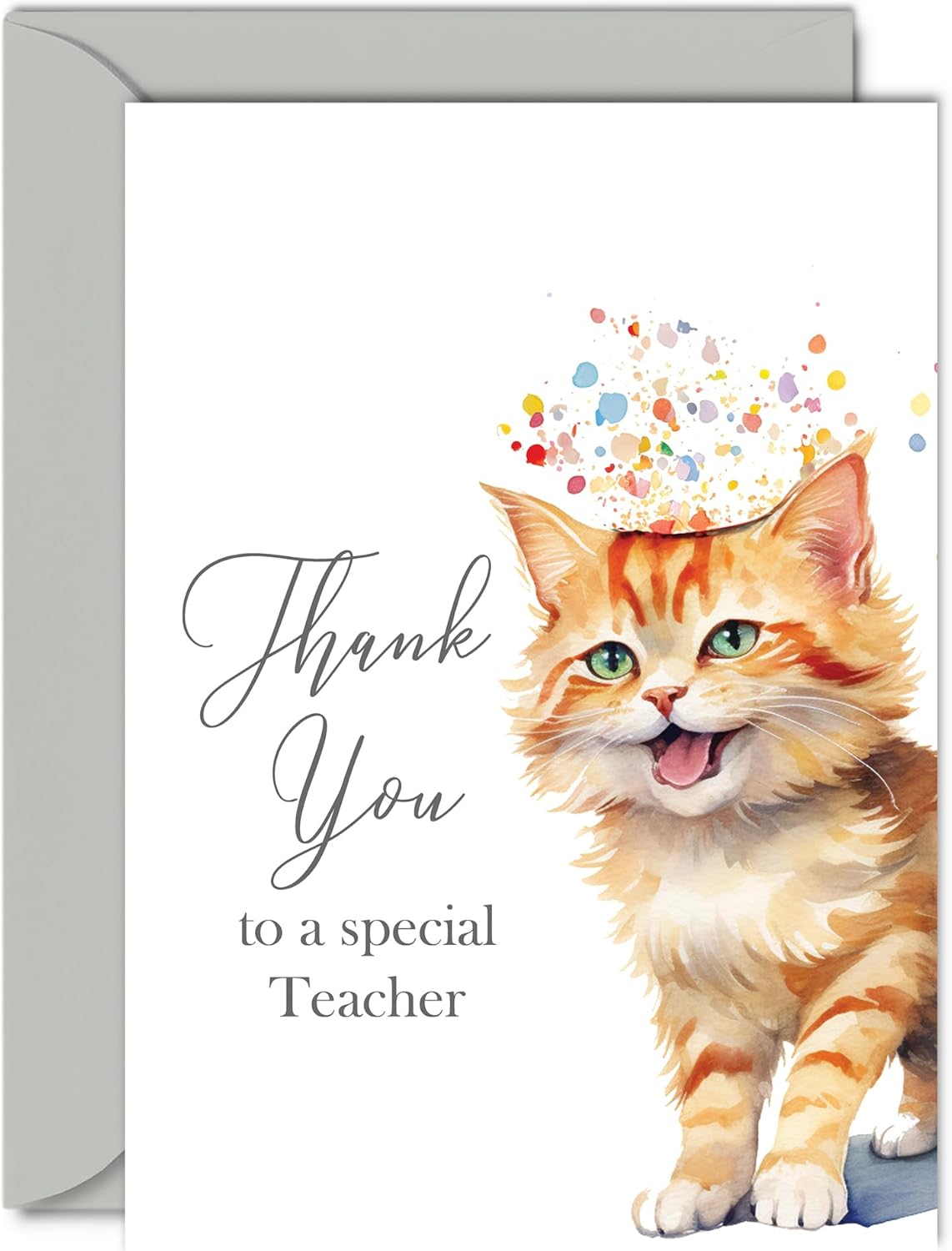 Thank You Cards for Teacher - Party Cat Kitten - Thankyou Cards for Teacher from Pupil Student, Heartfelt Appreciation Card A5 Thank You So Much Greeting Cards
