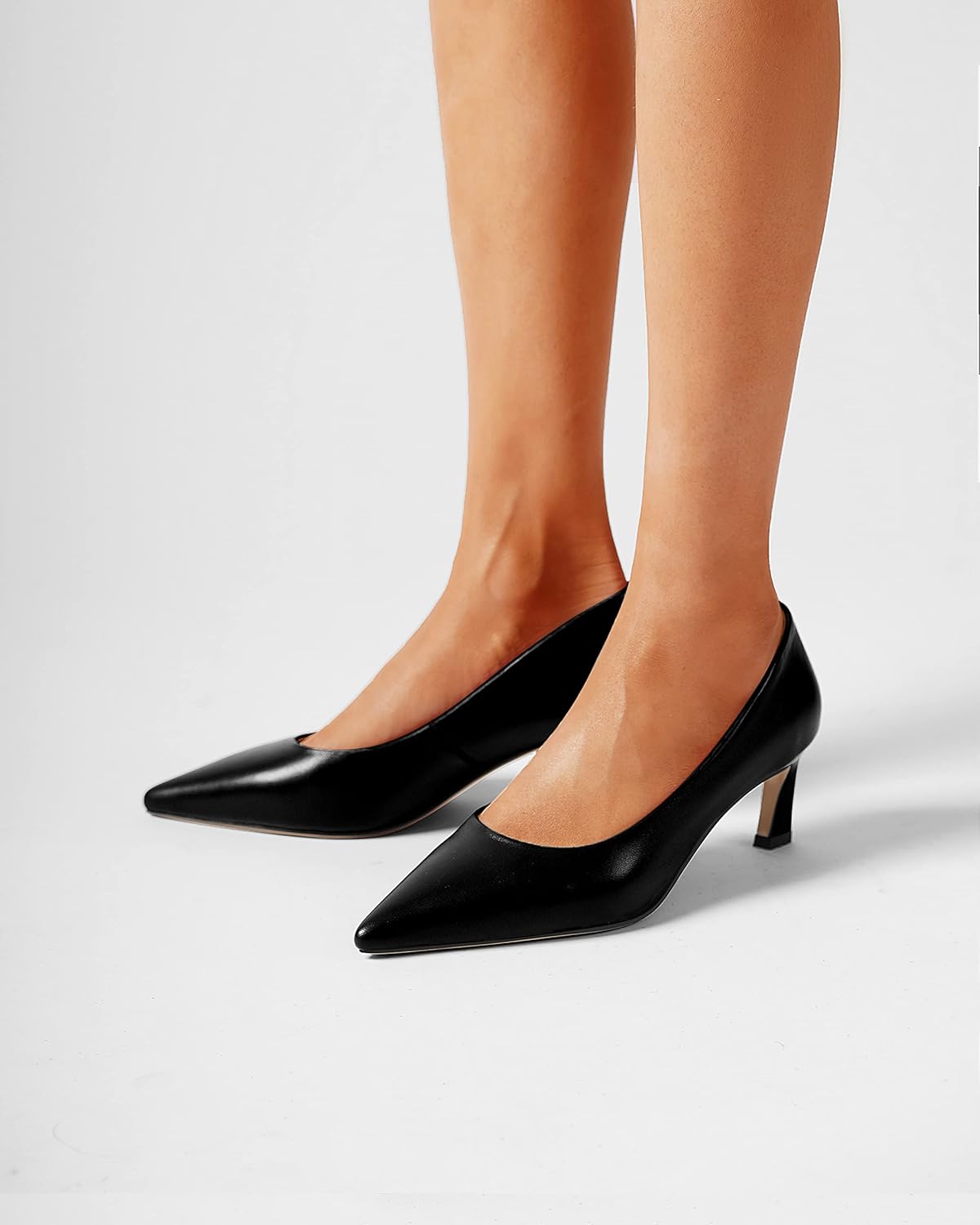 FOGEENA Womens Formal Office Comfortable Matte Leather Slip On Pointed Toe Kitten Low Heel Pumps Dressy Shoes 2 Inch