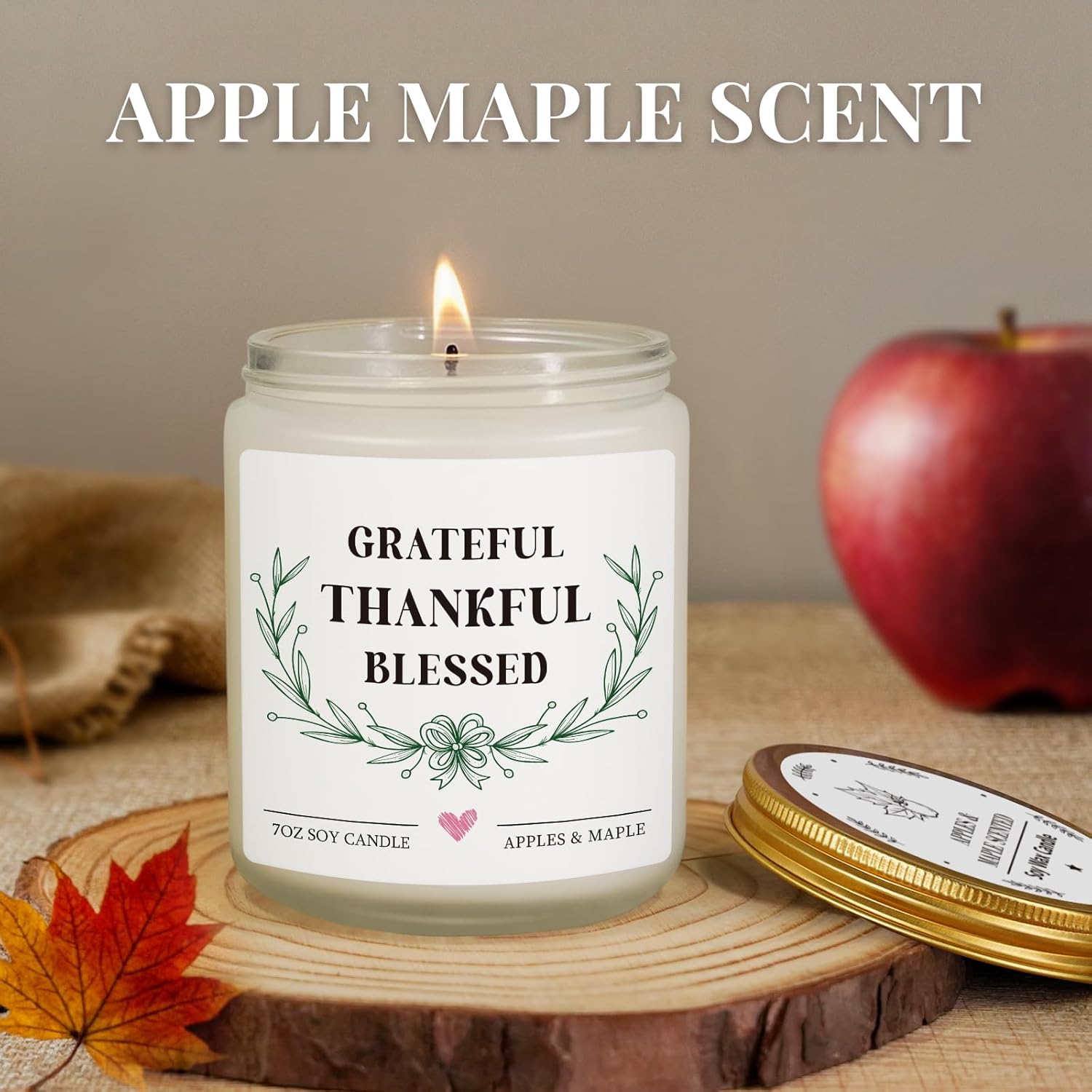 Gifts for Women Men, Grateful Thankful Blessed Candle - Apple Maple Scented, Thanksgiving Housewarming Gifts for Hostess Friend, Christian Gift for Women, Fall Decorations for Home - Image 3