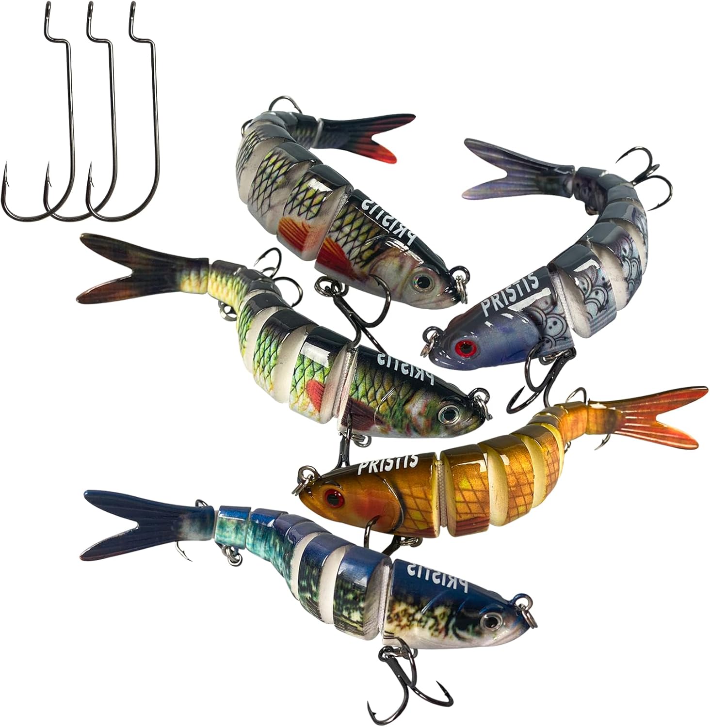 Exquisite Utility Fishing Lures and Hooks Kit, 5 pcs Multi Jointed Swimbaits & 25 pcs 2/0 Round Bend Worm Hooks, A Cool Option for Angler