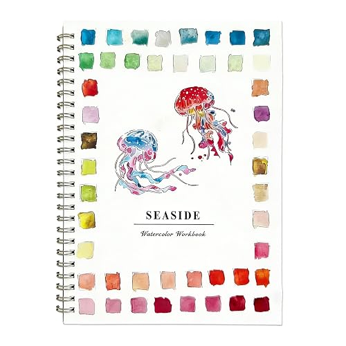 Watercolor Workbook for Adults & Beginners, Inspiring Floral & Animal Illustrations on Premium Thick Paper, Spiral Bound Lay-Flat Art Practice Book (jellyfish) - Jellyfish