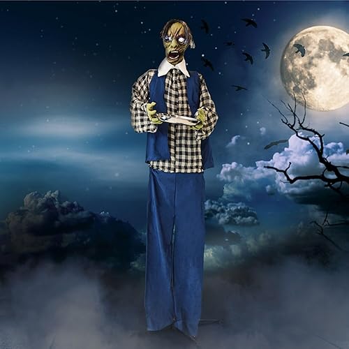 Miniatura 21 de Haunted Hill Farm - Zombie animatrónico HHZOMB-1FLSA tamaño real, color 1 Zombie de pie de 71",Víctor el zombi de 63",Camarero de pie