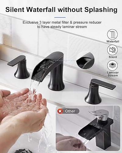 Miniatura 3 de Grifo cascada de latón para lavabo de baño de 3 agujeros, grifo de bronce aceitado para fregadero de baño, 2 asas, grifo de tocador generalizado de