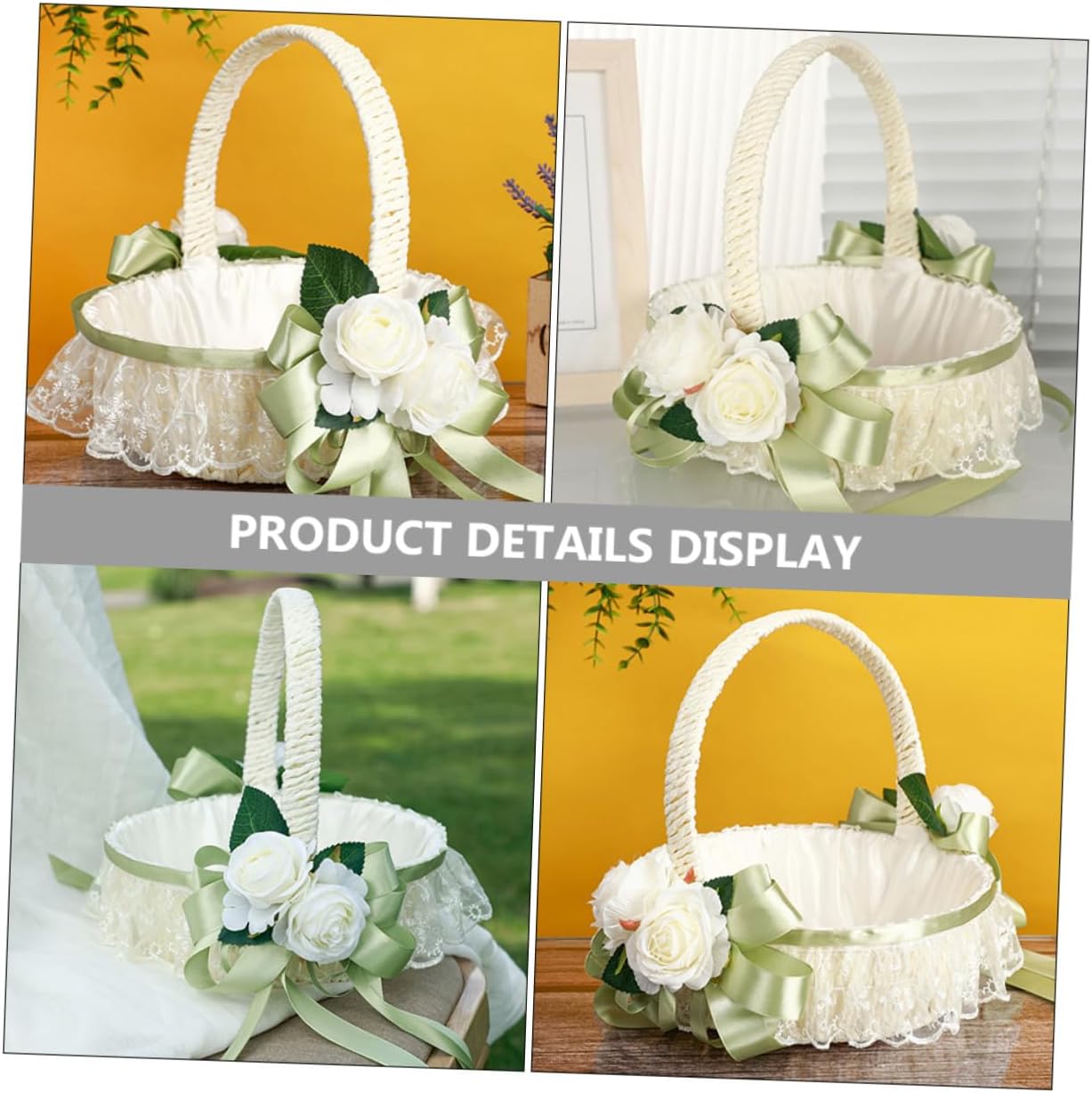 Wedding Flower Girl Basket Small Romantic Lace Basket with Handle for Outdoor Indoor Wedding Ceremony Party Supplies