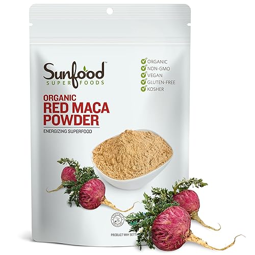 Sunfood Superfoods Polvo de raíz de maca roja, orgánico, crudo, sin aditivos, rellenos o conservantes, 8 onzas