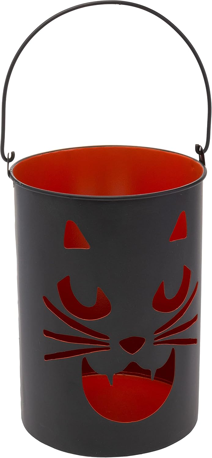 Boston International Candle Holders Halloween Luminary Pails Metal Candle Holder Set, 2-Count, Black Cat