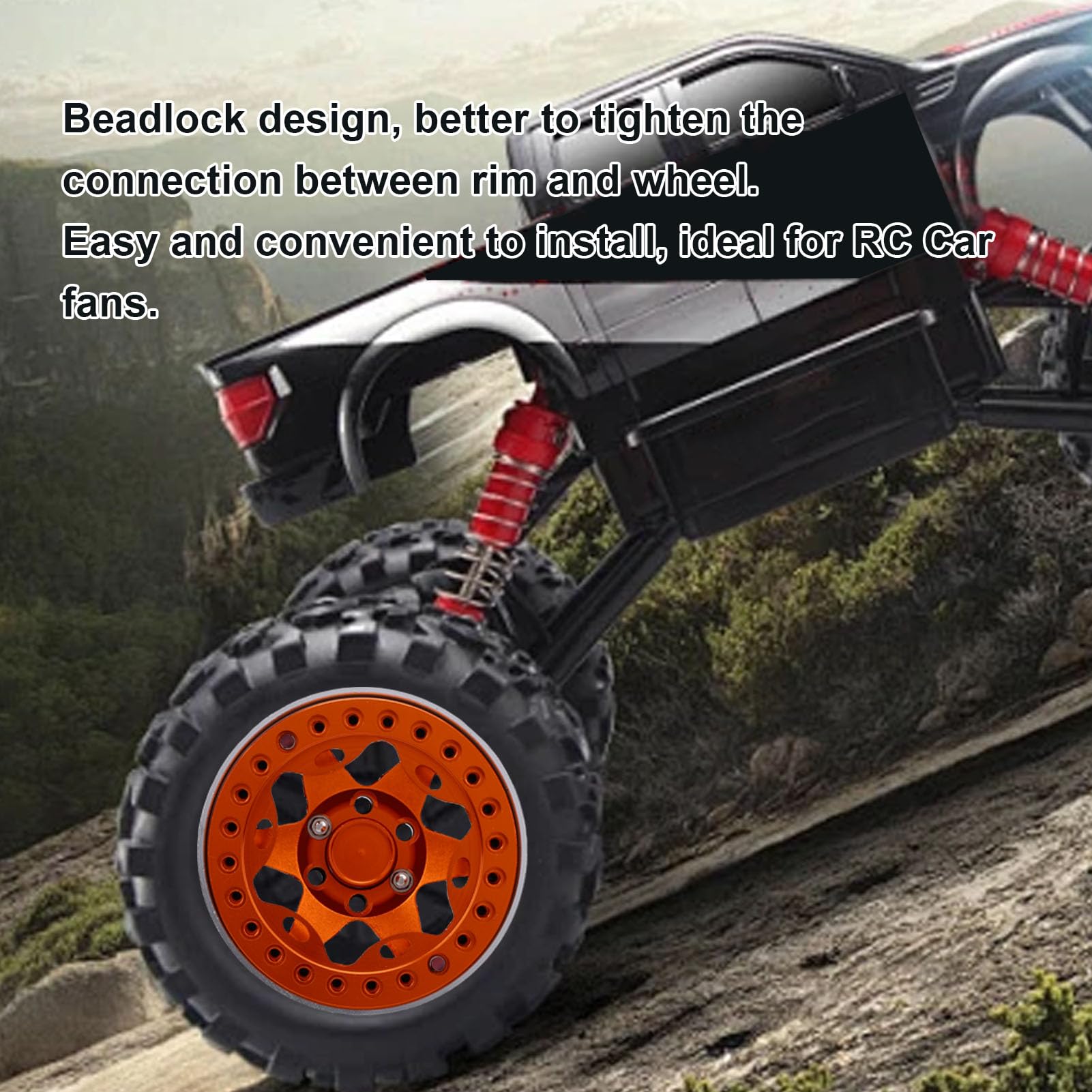 Cerchio Ruota Beadlock in Lega di Alluminio Leggero da 1.9 Pollici per Chenille RC, Installazione Rapida, Prestazioni Stabili, Confezione da 4 (Arancione)