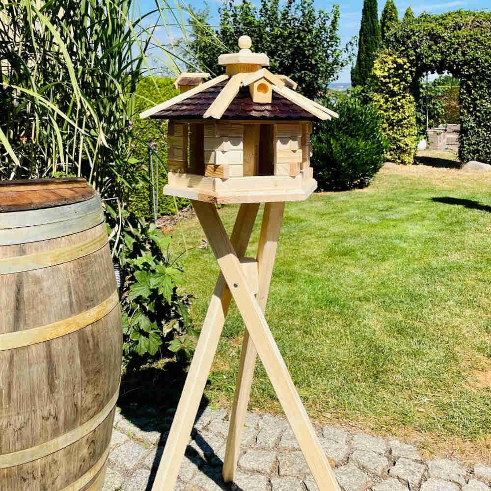 DARLUX Sechseck Vogelhaus aus Holz L XL Futterstelle mit und ohne