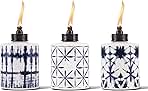 TIKI Glass Tie-Dye Tabletop Torches, 3-Pack – Decorative Outdoor TIKI Torches for Patio, Backyard & Garden – Portable Tabletop Citronella Torches for Outdoor Lighting – Blue, 5.75-Inch
