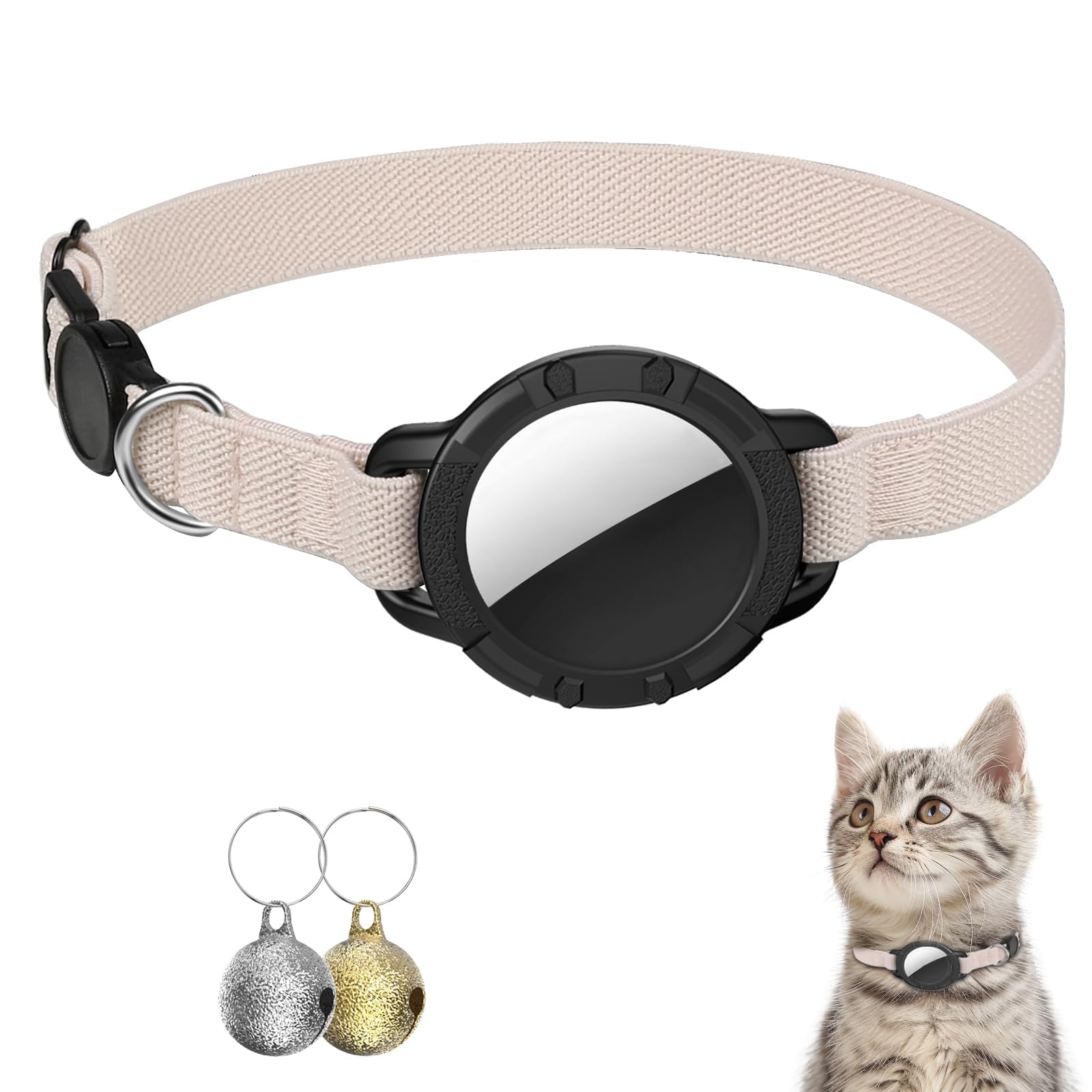 AirTag Cat Collar, Stretchy Kitten Collar with Apple Air Tag Holder and Bell