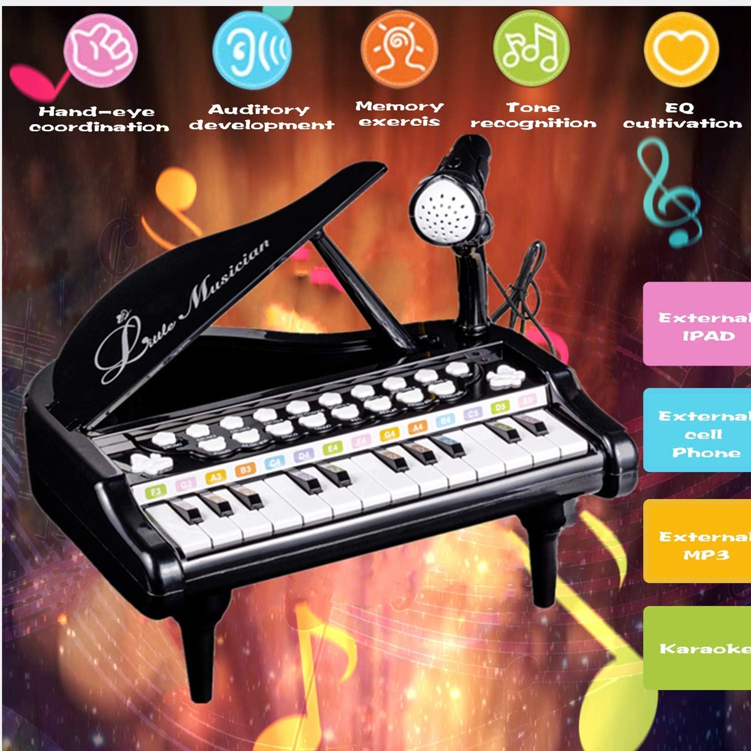 Love&Mini Toddler Piano - 24 Keys Black Baby Piano Toys with Microphone, Birthday Gifts for 3+ Year Old Girls and Boys