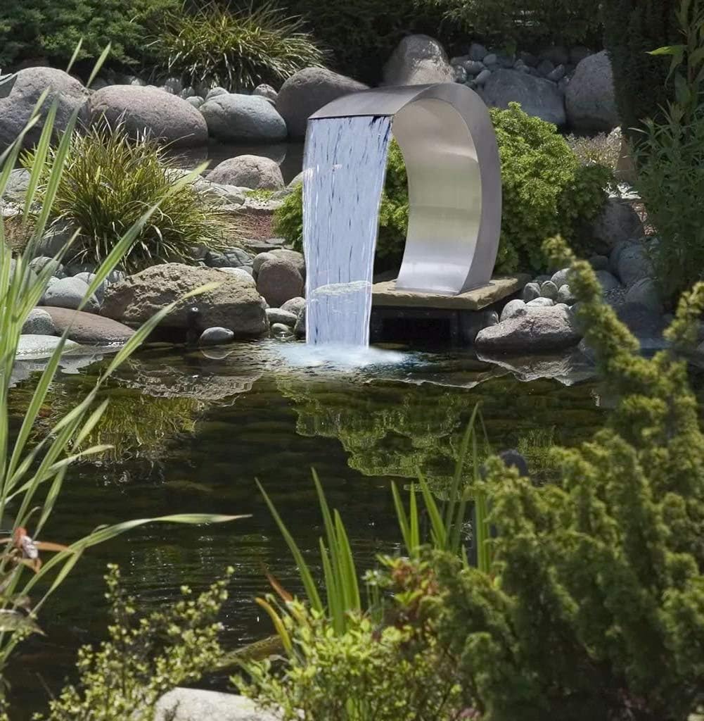 Stainless Steel Pool Waterfall Fountain Silver for In Ground Pools Garden Outdoor Waterfalls and Swimming Pool,Outdoor Fountains,