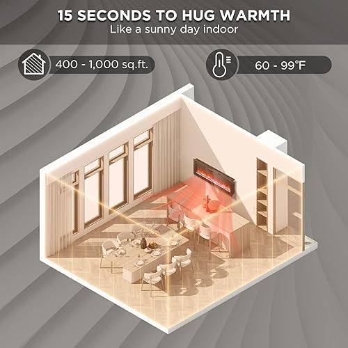 Miniatura 9 de TURBRO Chimenea eléctrica infrarroja inteligente WiFi de 72 pulgadas con sonido crepitante y llama realista, calentador de cuarzo de 1500 W,