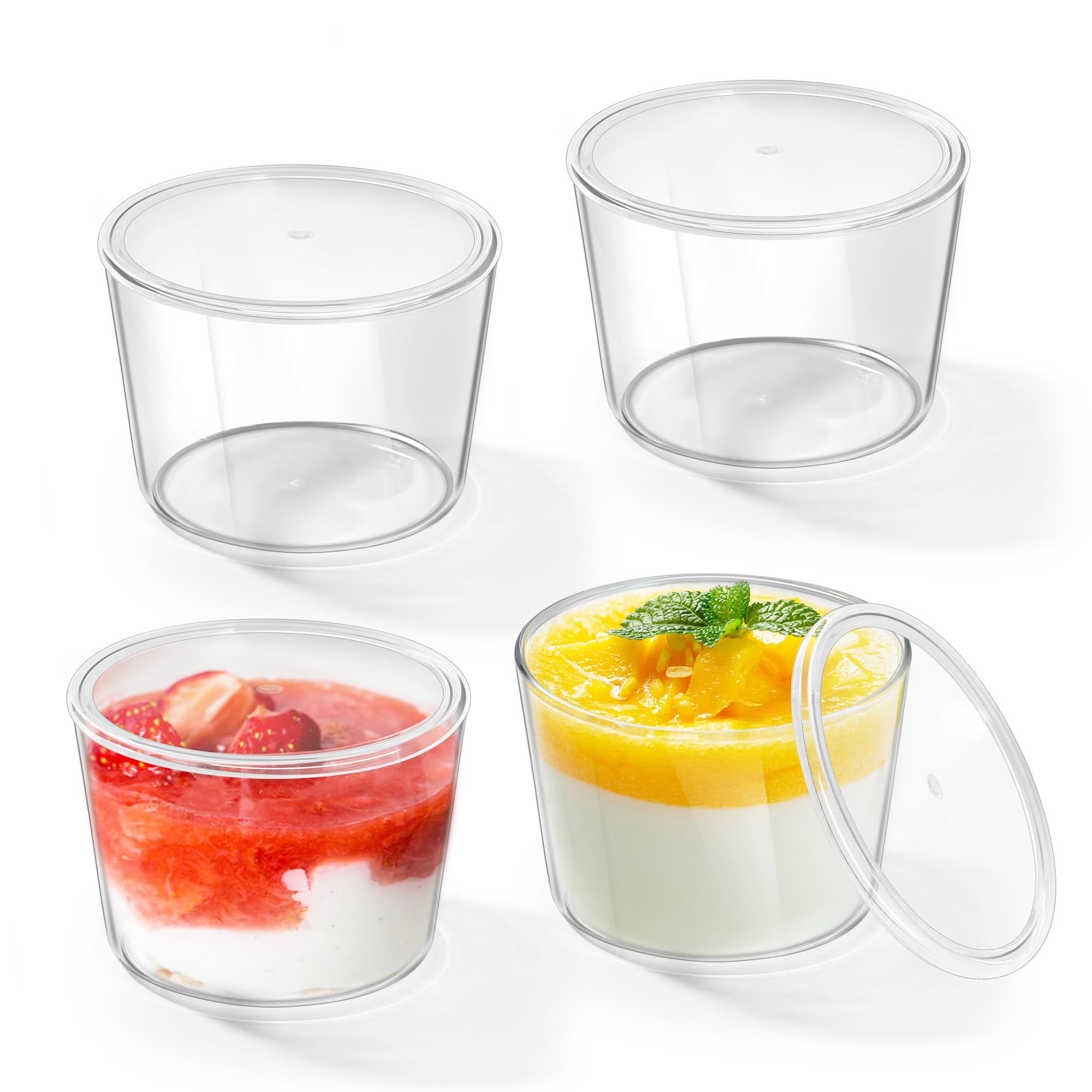 FGIUKC プリンカップ 耐熱 ガラス製 250ml 蓋付 繰り返し使え 円形 直径8.5cm プリン容器 プリン型 ゼリー容器 4個セット DIYお菓子用 デザートお菓子茶碗蒸し 家庭用 誕生日 パーティー