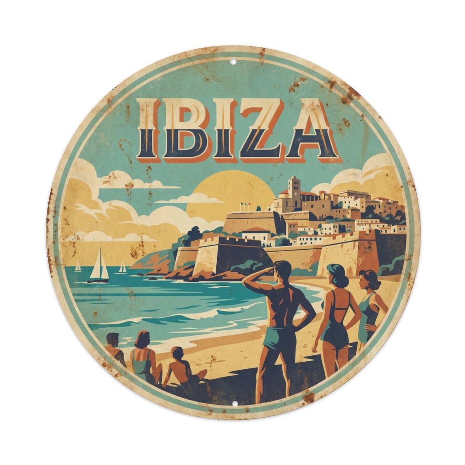 Ibiza Beach Scenery WPA Travel Destination Metal Tin Sign