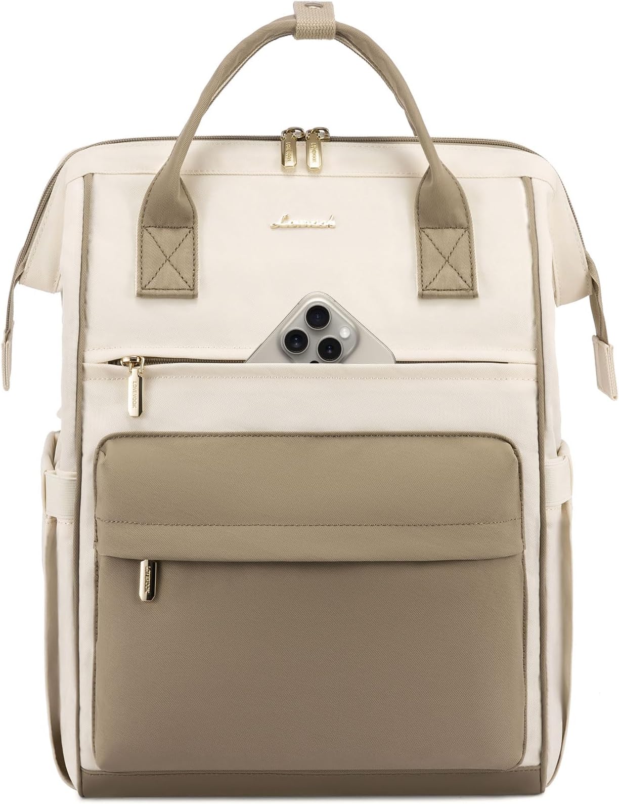 LOVEVOOK Laptop Backpack for Women, 17 Inch Work Teacher Nurse Bag, Large Capacity Business Computer Backpack Purse with USB Port, Stylish Casual Daypack for Travel,Beige&Khaki