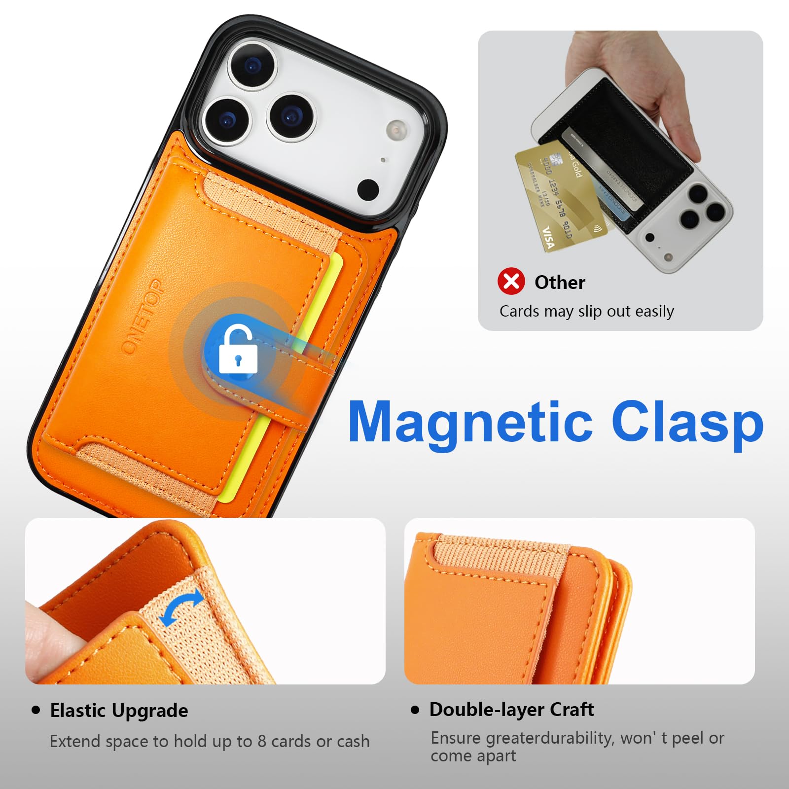 ONETOP Custodia a portafoglio magnetica staccabile per iPhone 17 Pro Max | Custodia per portafoglio Magsafe 2 in 1, 12 carte/contanti, ricarica wireless, cavalletto con blocco RFID in pelle PU
