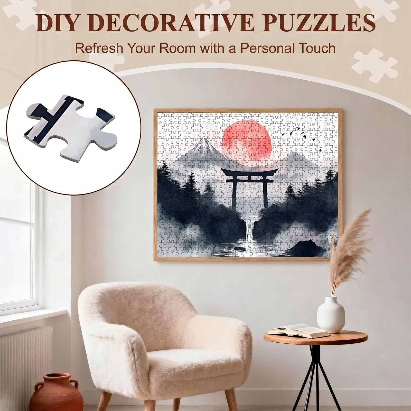 Japonia Krajobraz Puzzle 1000 sztuk, Drewniane Rodzinne Gra Planszowa - Puzzle Dla Dorosłych Dla Całej Rodziny, Puzzle Edukacyjne DIY i Antystresowe - z mapą referencyjną, 75 x 50 cm F0-845