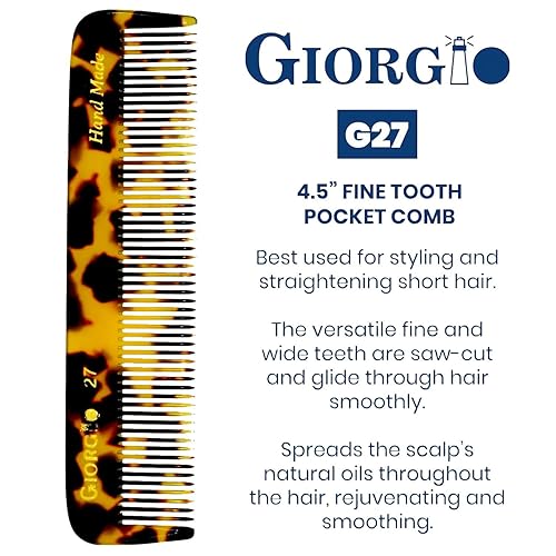 Miniatura 2 de Giorgio G27 - Peine de bolsillo de dientes finos hecho a mano, alisador de peine para el cuidado diario del cabello, bigote y barba para hombres,
