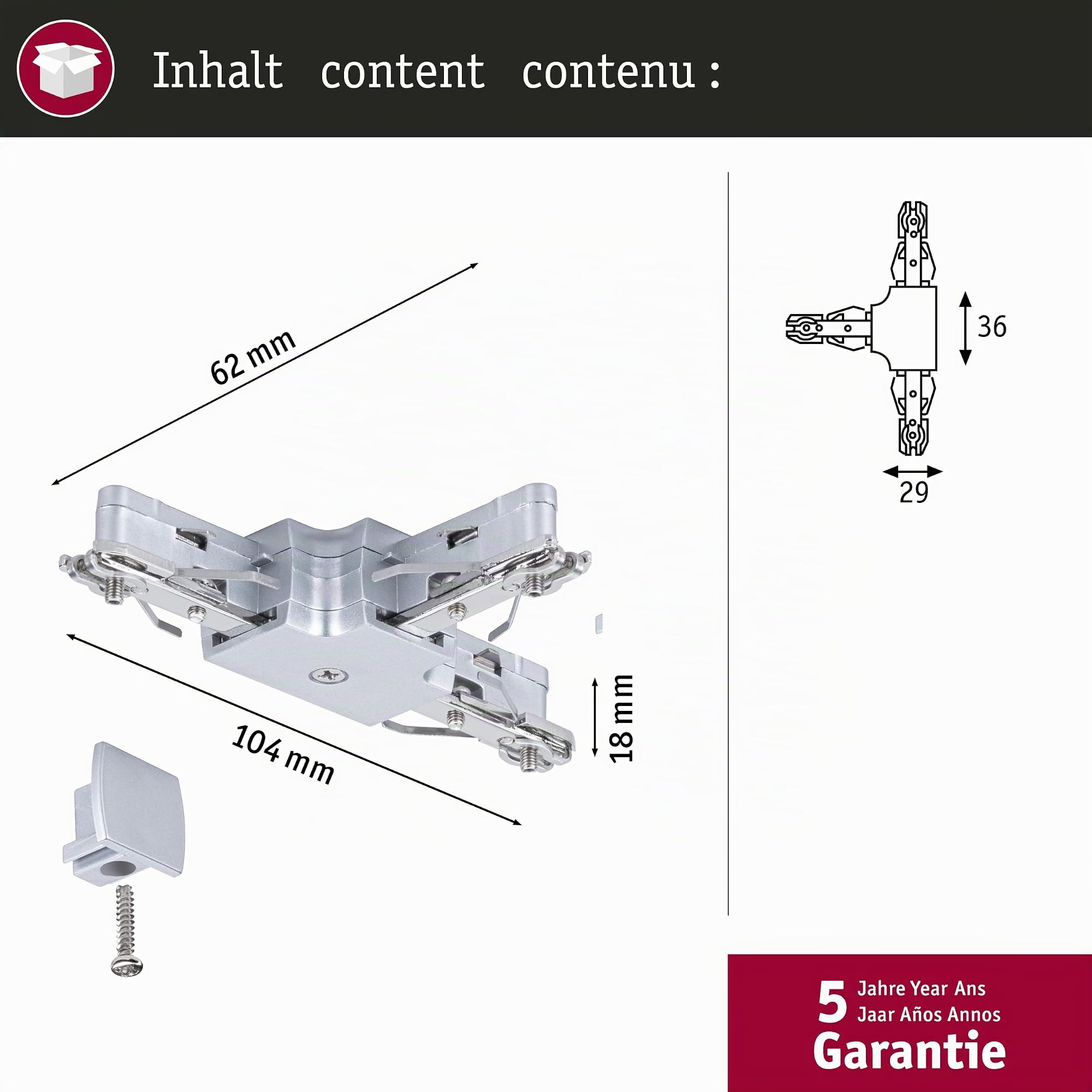 Paulmann 97656 URail connecteur en T 104 x 62 mm max. 1 000 W chrome mat système de rail URail