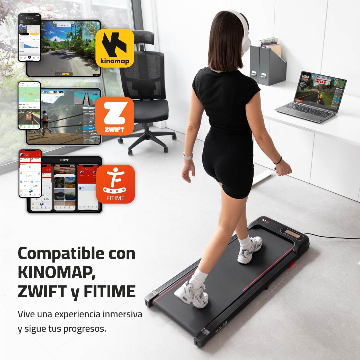FITFIU Fitness MC-60 Cinta de Andar con Inclinación 9%, Velocidad hasta 6 km/h 750W, Diseño Compacto Conexión App y Mando a Distancia, Walking Pad con Ruedas para Caminar en Casa
