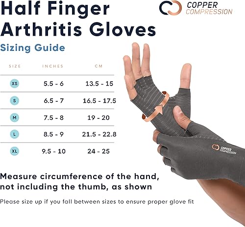 Miniatura 4 de Copper Compression - Guantes tipo muñequera, sin dedos, unisex, para artritis, alivio del dolor del túnel carpiano, reumatoides, tendinitis,