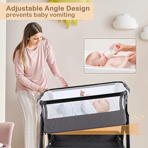 Miniatura 6 de Sailnovo Baby Bassinets Bedside Sleeper Bedside Bassinet for BabyNewborn, Baby Bedside Sleeper with Washable Mattress and Storage Basket, Safe