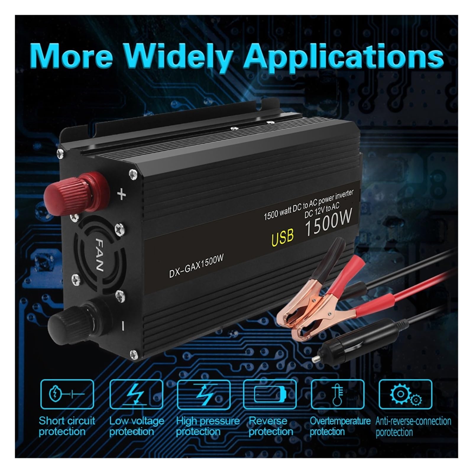 Falownik 12 V 50 HZ 1500 W Moc Szczytowa Samochodowy 2 Gniazda USB AC Przetwornica Mocy Bezpieczne Niezawodne Wszechstronne Zastosowanie