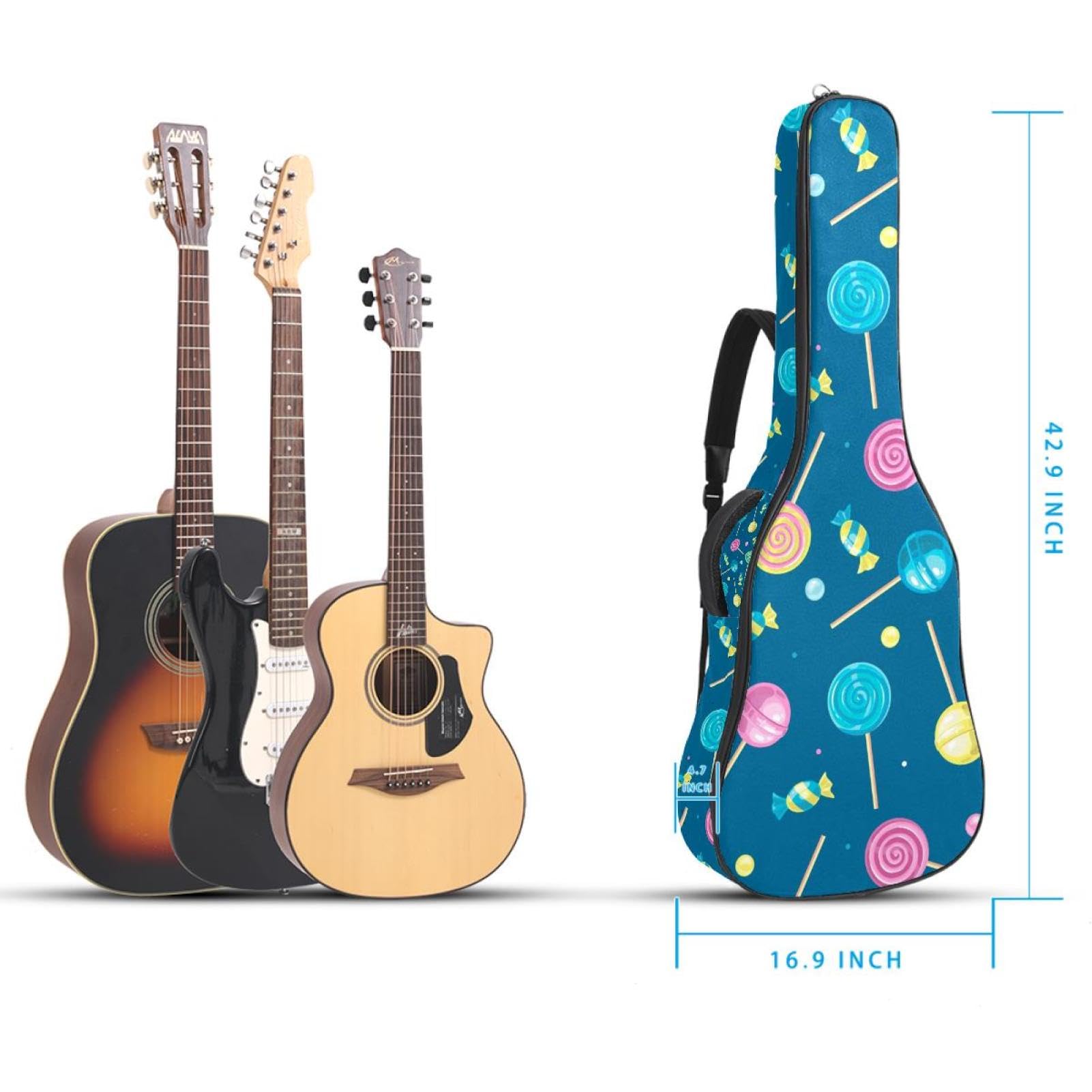 Torba na gitarę akustyczną wodoodporny plecak na gitarę grubo miękko wyściełany lizak klasyczna obudowa na gitarę, wielobarwny, 42.9x16.9x4.7 in, Organizer do torby