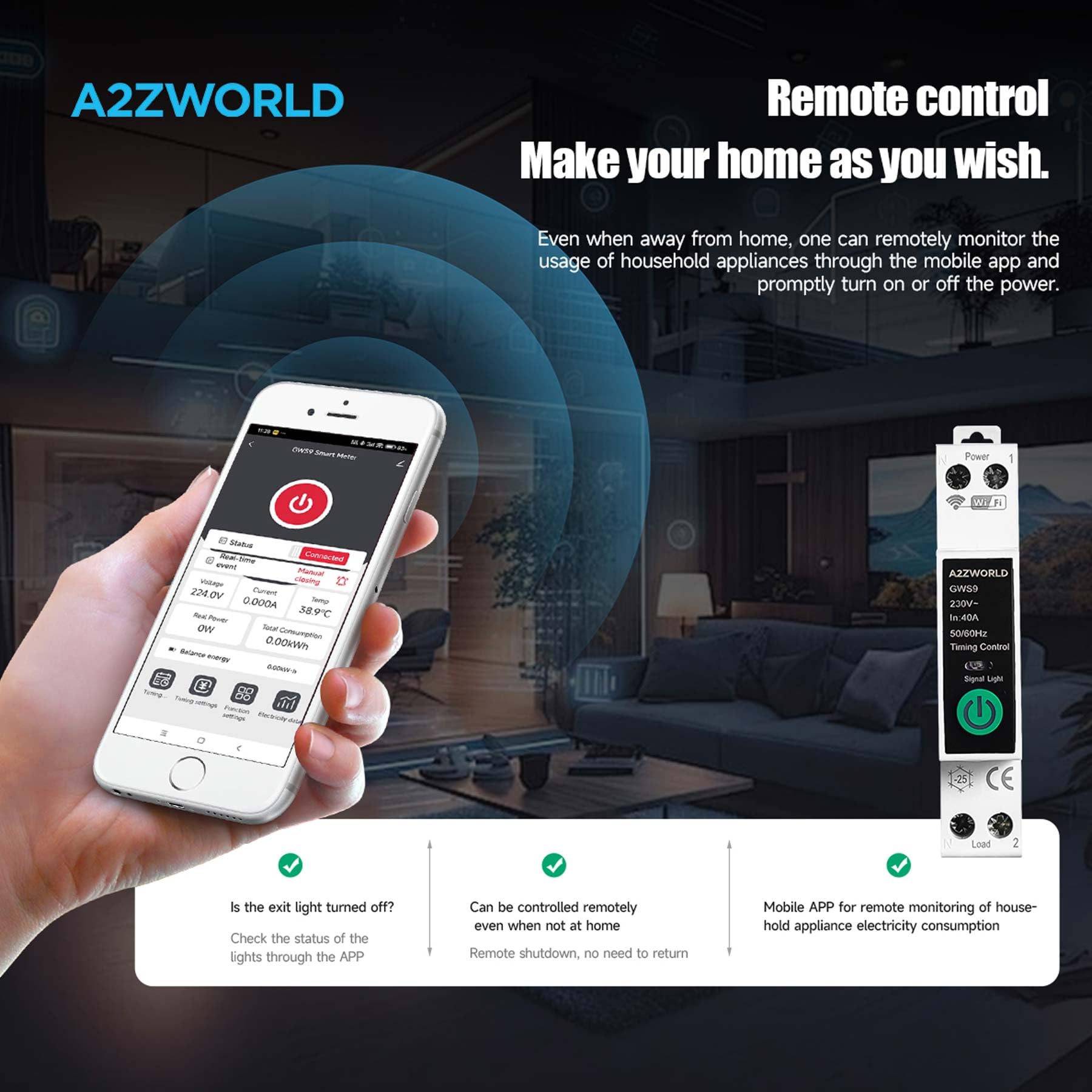 Interruttore WiFi Modulare 40A 220V, 1 Modulo DIN Slim, App Tuya Smart Life, Controllo da Remoto e Timer Programmabile, Memoria di Stato e Funzione Temporizzatore