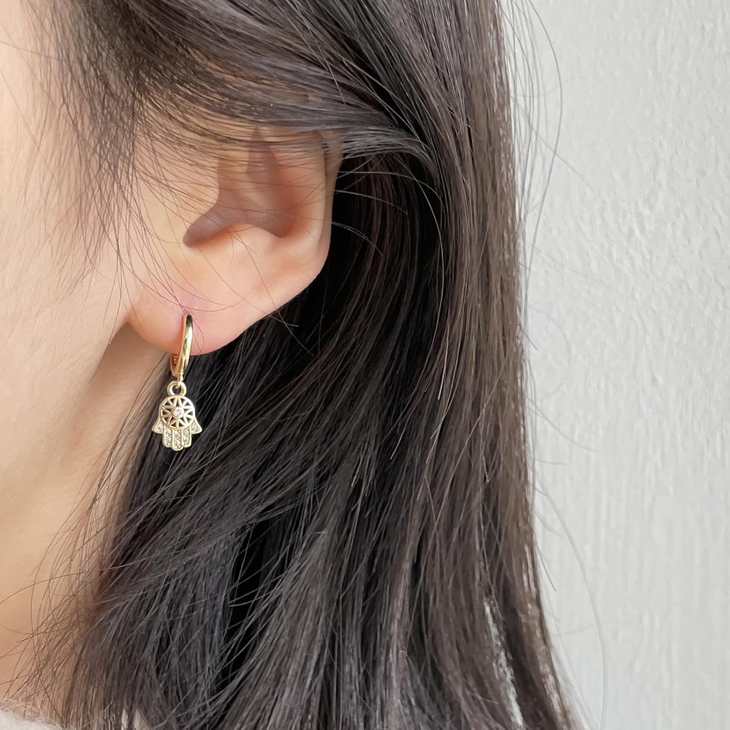 Gold Mini Dangle Huggie Earrings for Women, Dainty 14K Gold Plated Cubic Zirconia Small Hoop Earrings with Charm Drop, Jewelry Gift for Women Ladies - Image 3