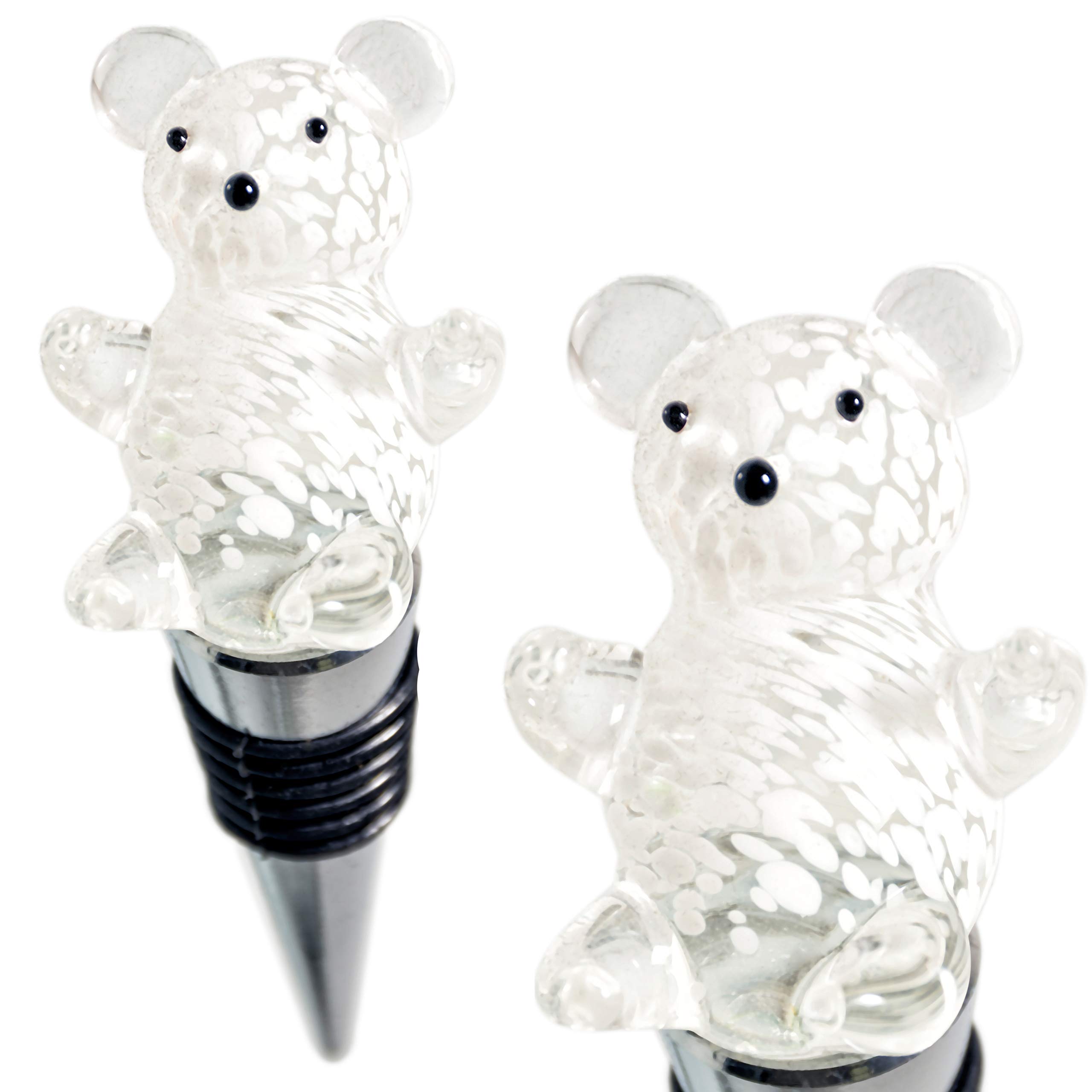 Glass Polar Bear Wine Stopper - Champagne/Wine Bottle Stopper, Decorative, Unique, Eye-Catching Glass Wine Stoppers – Polar Bear Décor, Wine Accessories Gift for Hostess - Wine Corker / Sealer