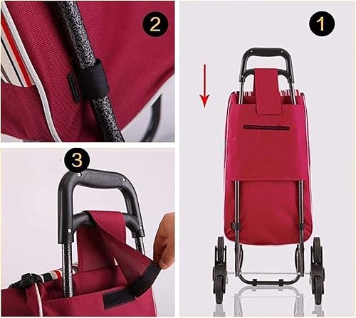Miniatura 4 de Bolsas de carrito de compras, bolsa de asas plegable de 40L, bolsas de carrito de compras de tela Oxford impermeable portátil, rojo