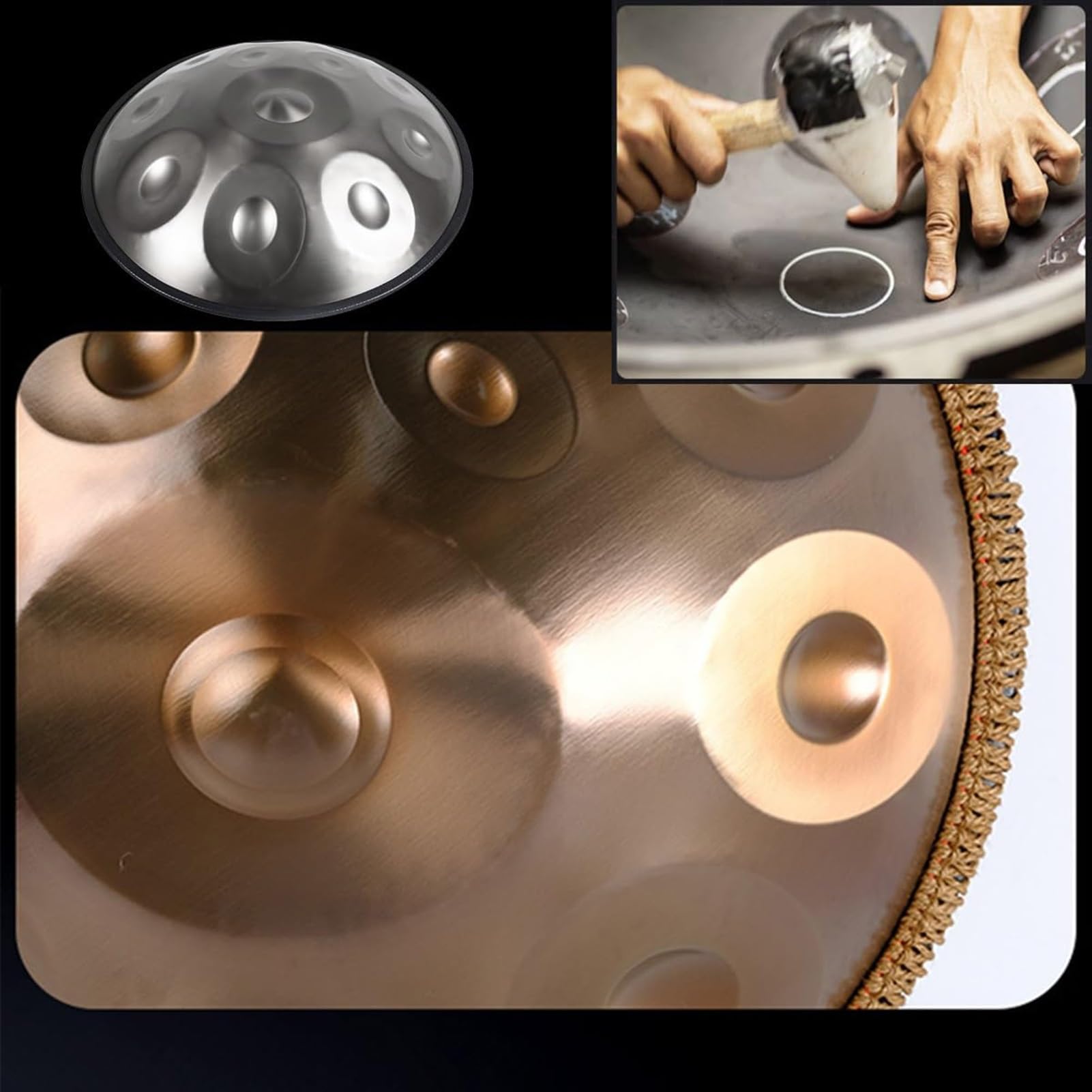 Strumento Handpan Tamburo Handpan Per Adulti, Tamburo In Acciaio Hand Pan, 22 Pollici In Re Minore Curdo, 9/10/12 Note, Strumento A Percussione Handpan In Acciaio(Dark purple,440HZ/9Note)