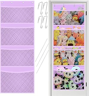 Jonnick Stuffed Animals Storage- Over Door Organizer for Stuffies, Baby Accessories, and Toy Plush Storage / Easy Installation with Breathable Hanging Storage Pockets Big Girls Chair Toddler Large Bag (Purple)