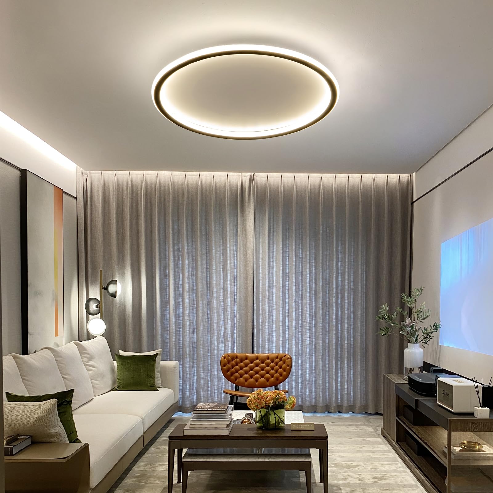 Qcyuui Dimmable LED Ceiling Light Modern Acrylic Linear LED Ceiling Lamp 39.4in Semi Flush Mount Wraparound Shape Lighting Fixture With Remote Control For Kitchen Dining Room (48W/3000-6500K