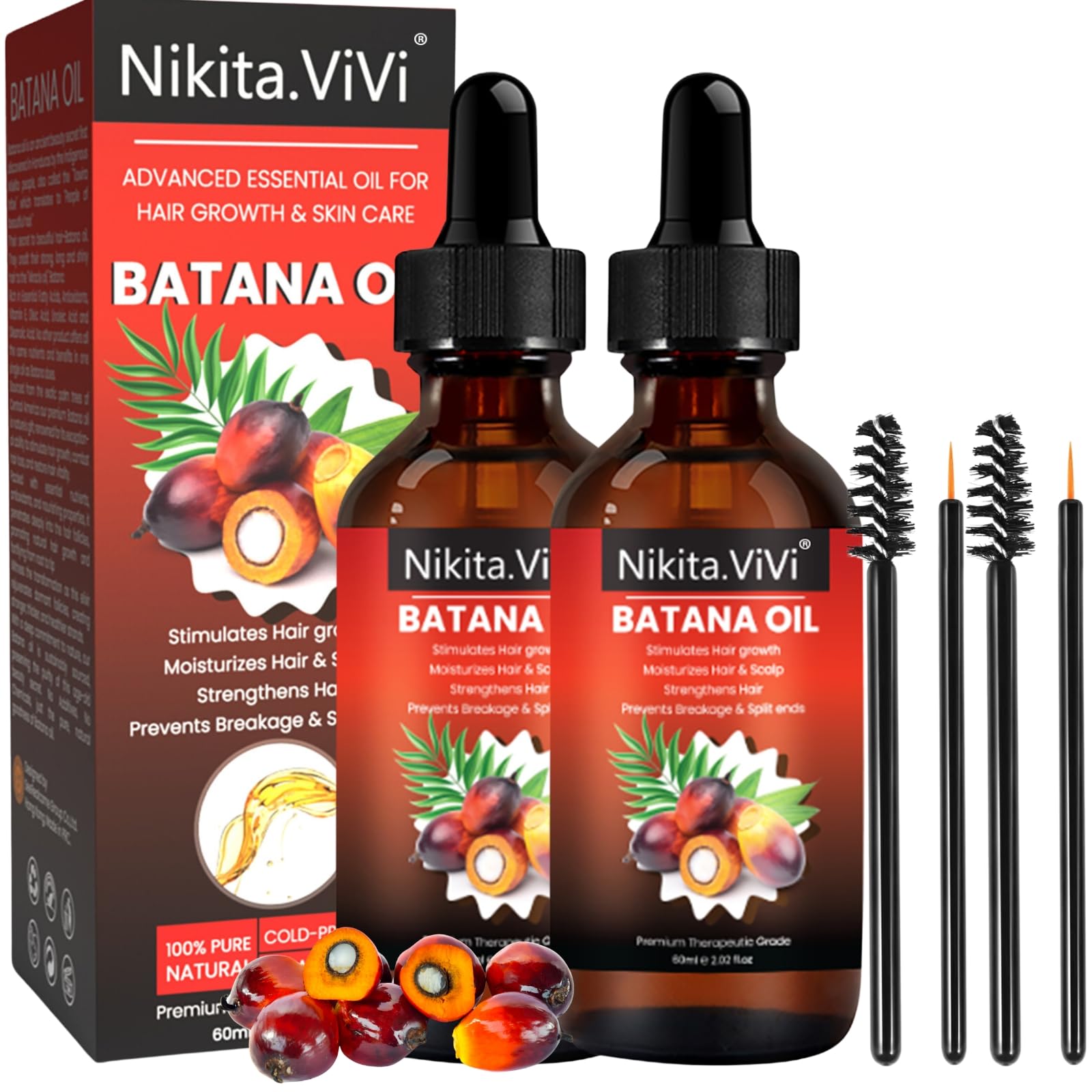 NIKITA.VIVI2Pcs Batana Oil for Hair Growth (2x60ml), 100% Natural Raw Batana Oil for Hair Growth, Essential Batanas Oils for Thin Hairs Repair Damaged Hairs Nourish Scalp Skin Hairr Regrowth
